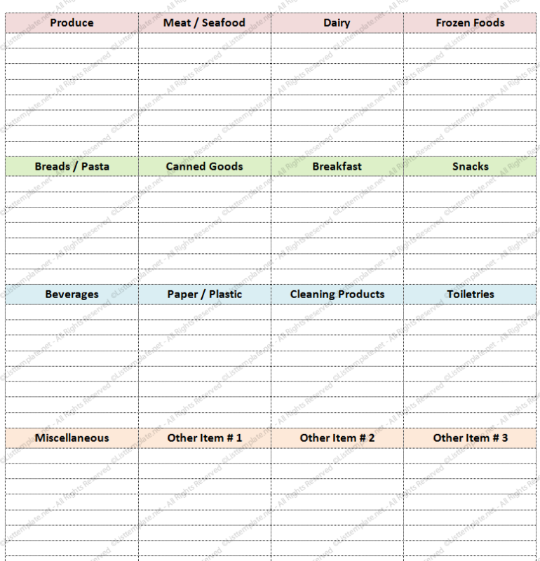 Blank Grocery List Template (Basic Format)