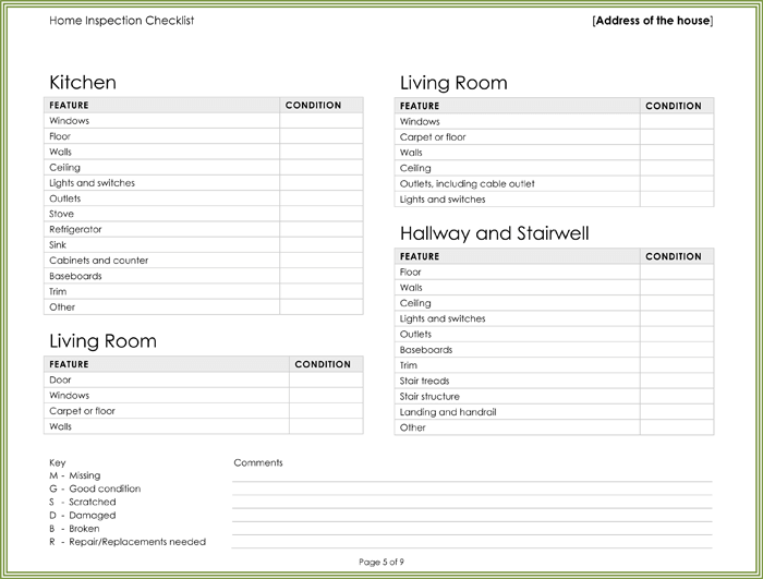 Home Inspection Checklist Sheet Page 05