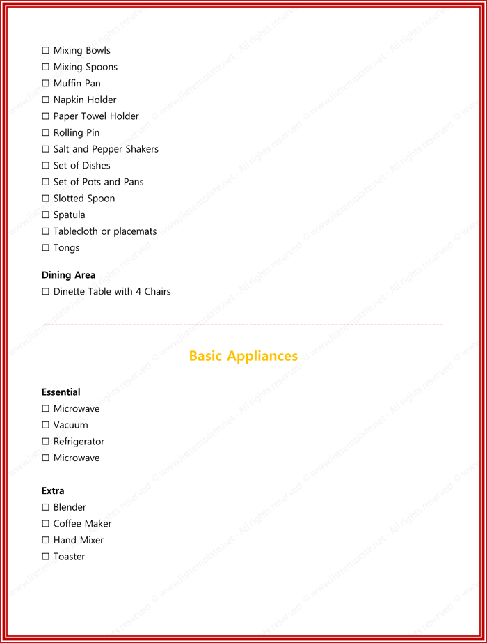 New Apartment Checklist Template Page 05