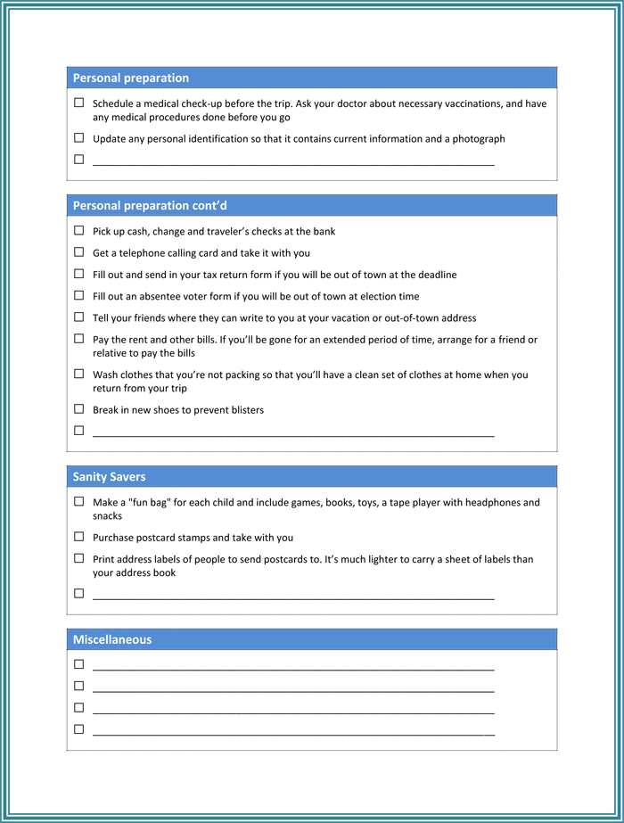 Travel Checklist Template Page 02