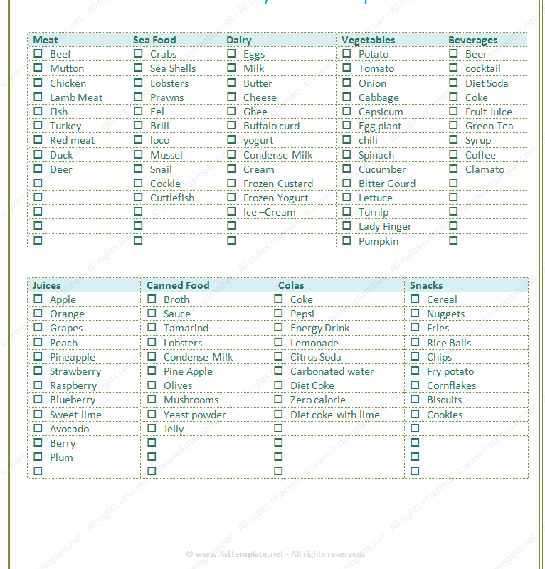Basic Grocery List Template (Word)