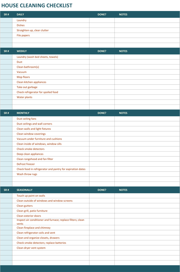 House Cleaning Checklist Template