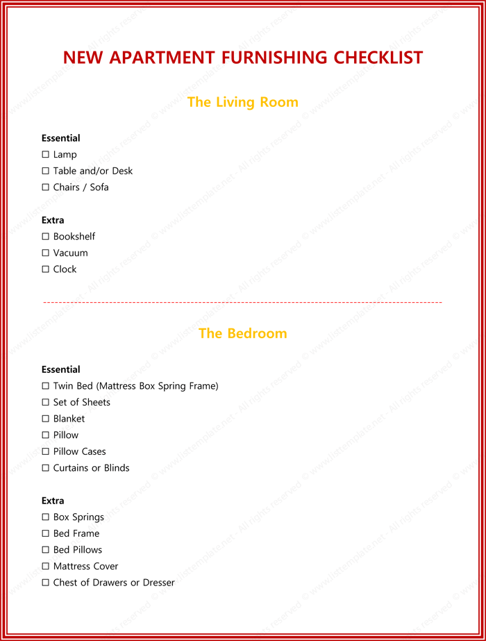 New Apartment Checklist Template Page 01