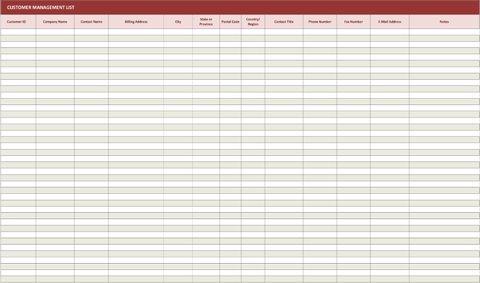 Customer Contact List Template for Excel®