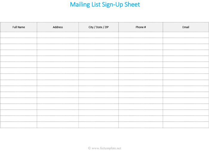 Free Printable Mailing List Template for Word