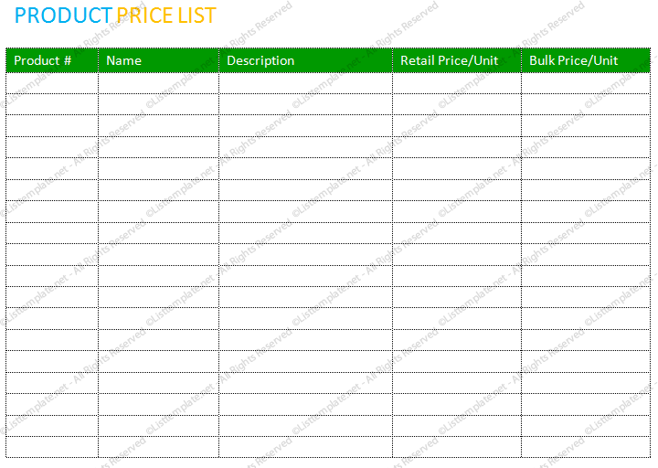 Product Price List Template (Basic Format)