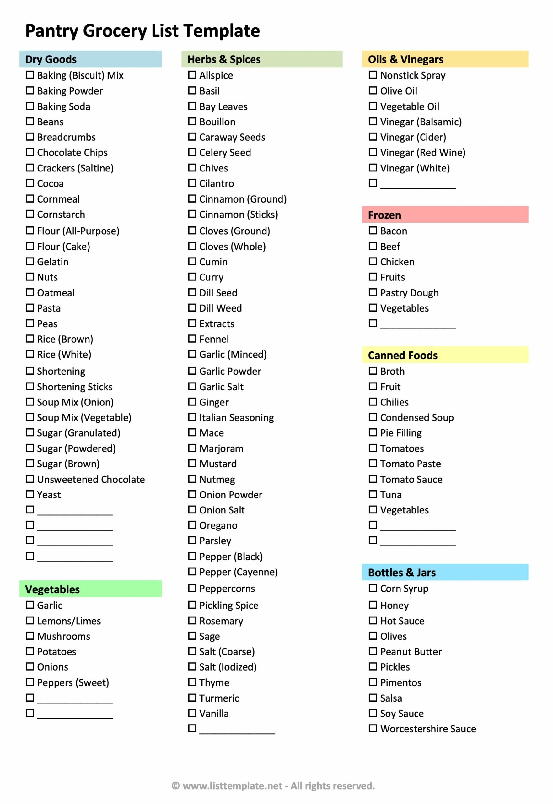Grocery List Template (Pantry Food)