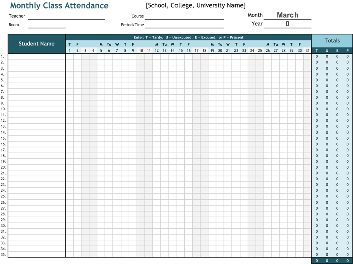 Student Attendance List Template