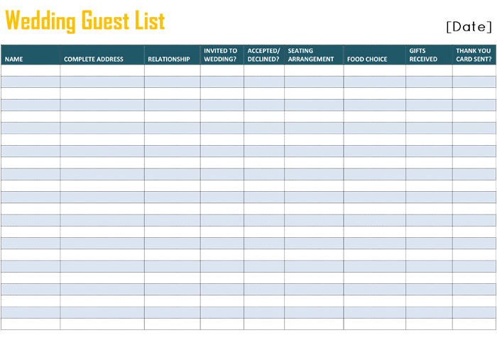 Wedding Guest List Template for Word