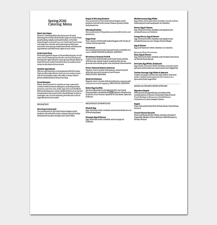Catering Menu Free PDF Format
