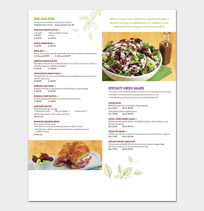 PDF Format of Catering Menu Template