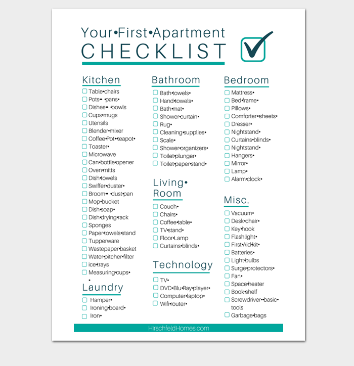 Apartment Kitchen Checklist