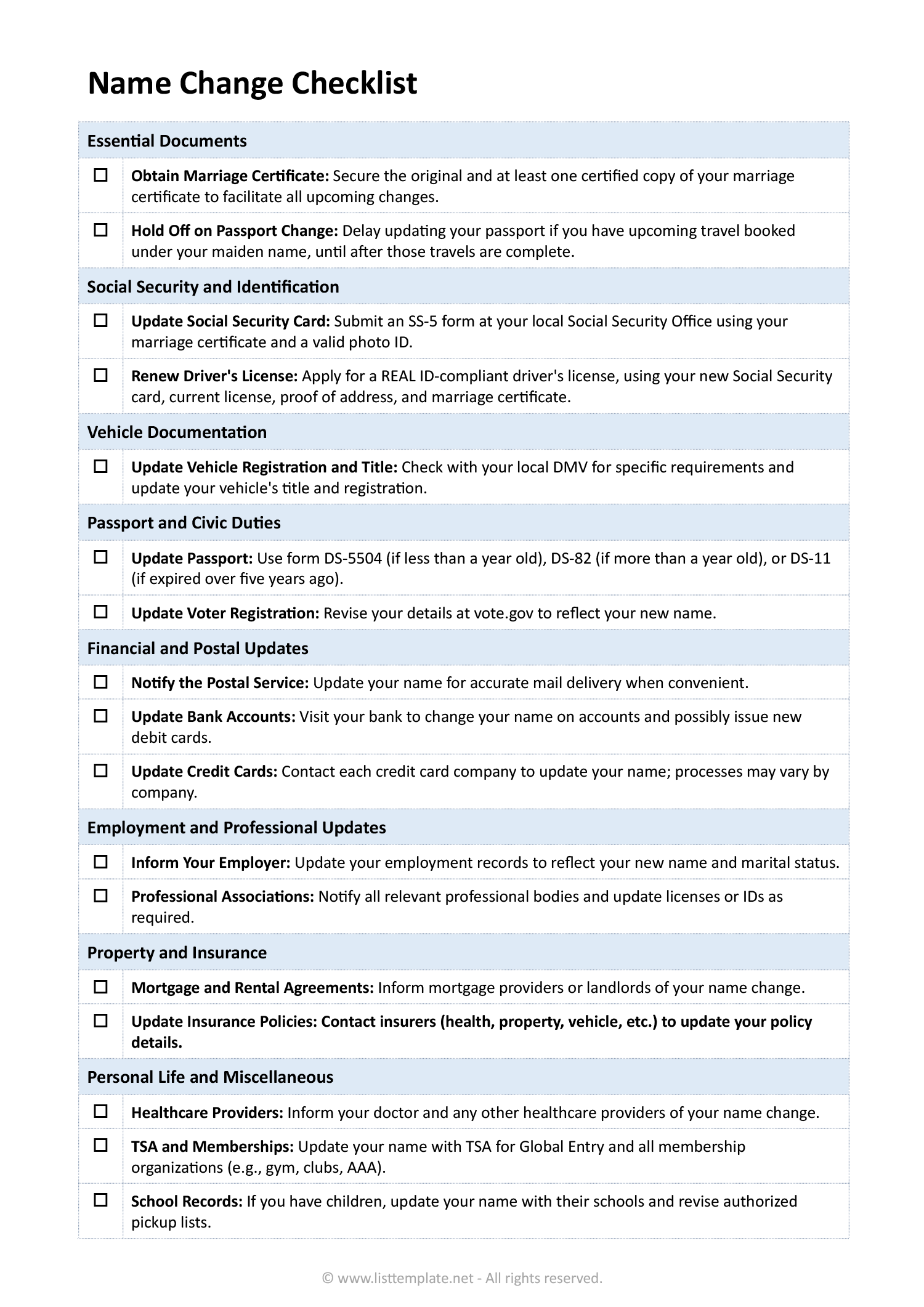 Name Change Checklist - Page 01
