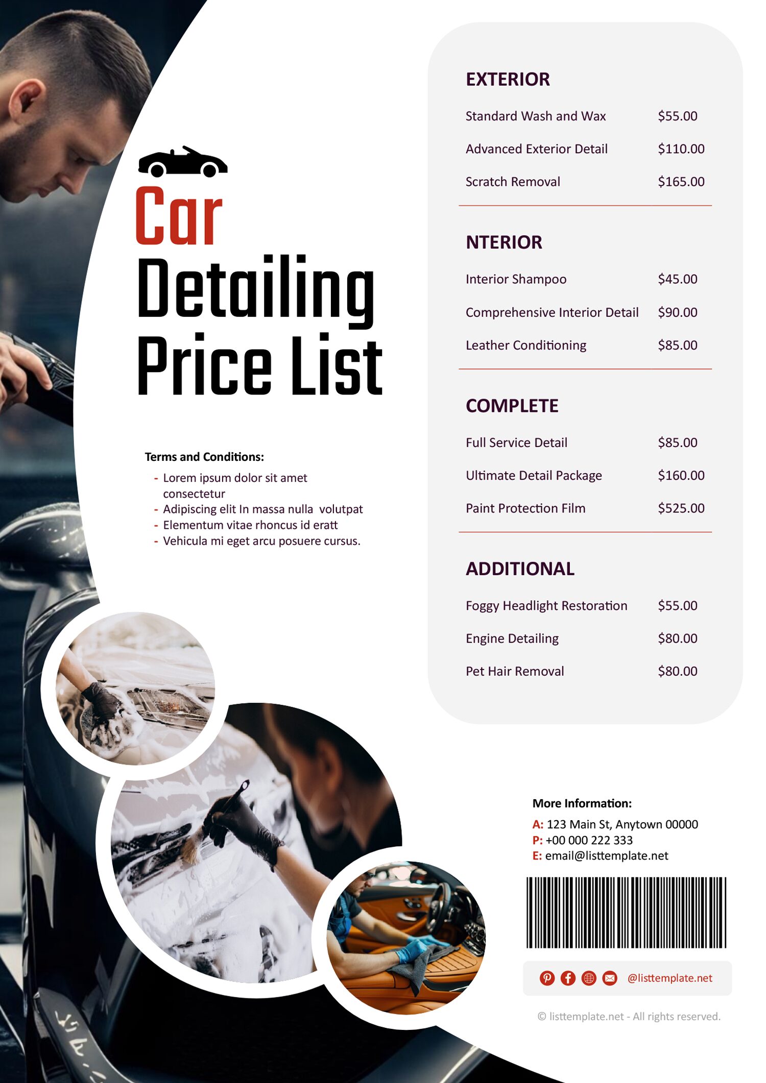 Car Detailing Price List Template
