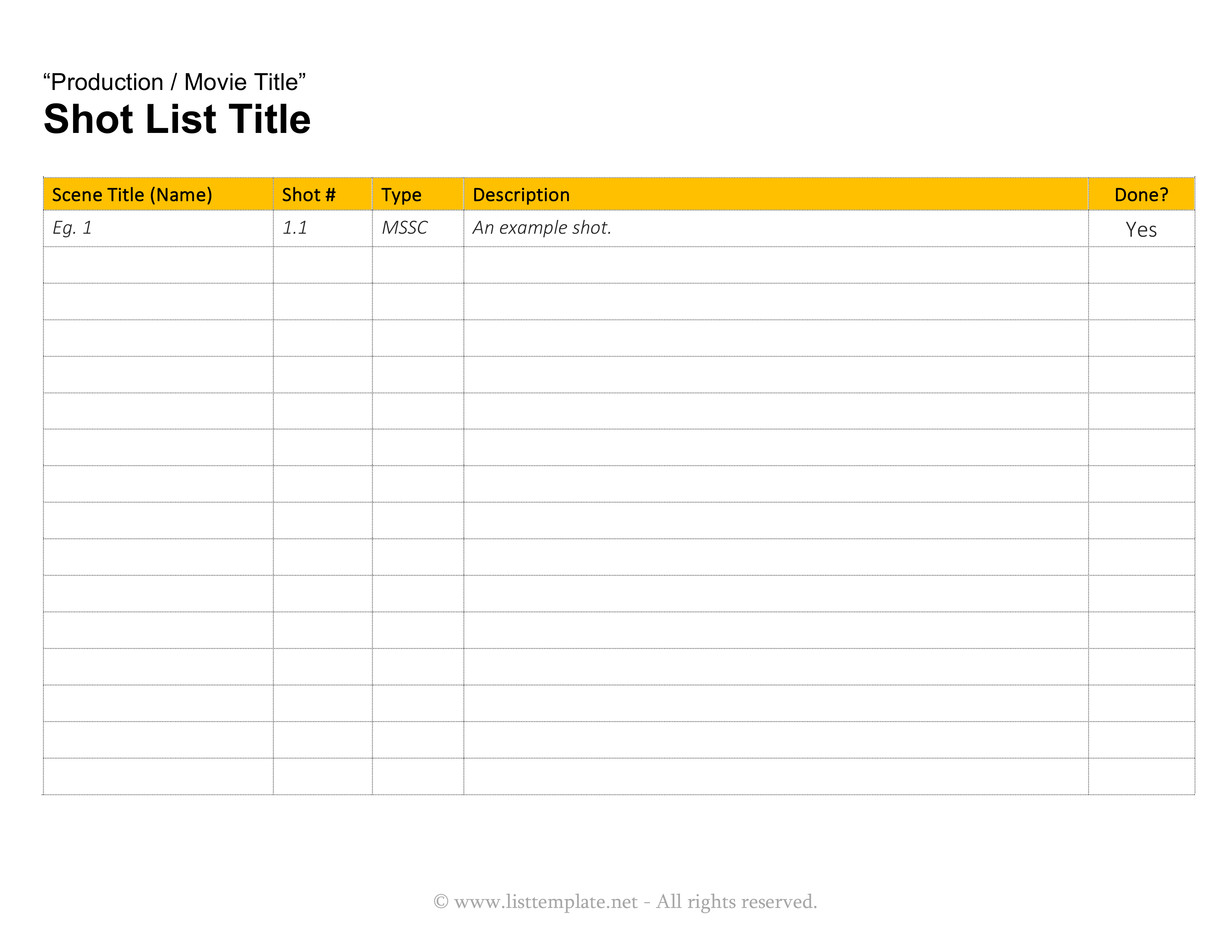 Shot List - Word and Google Docs