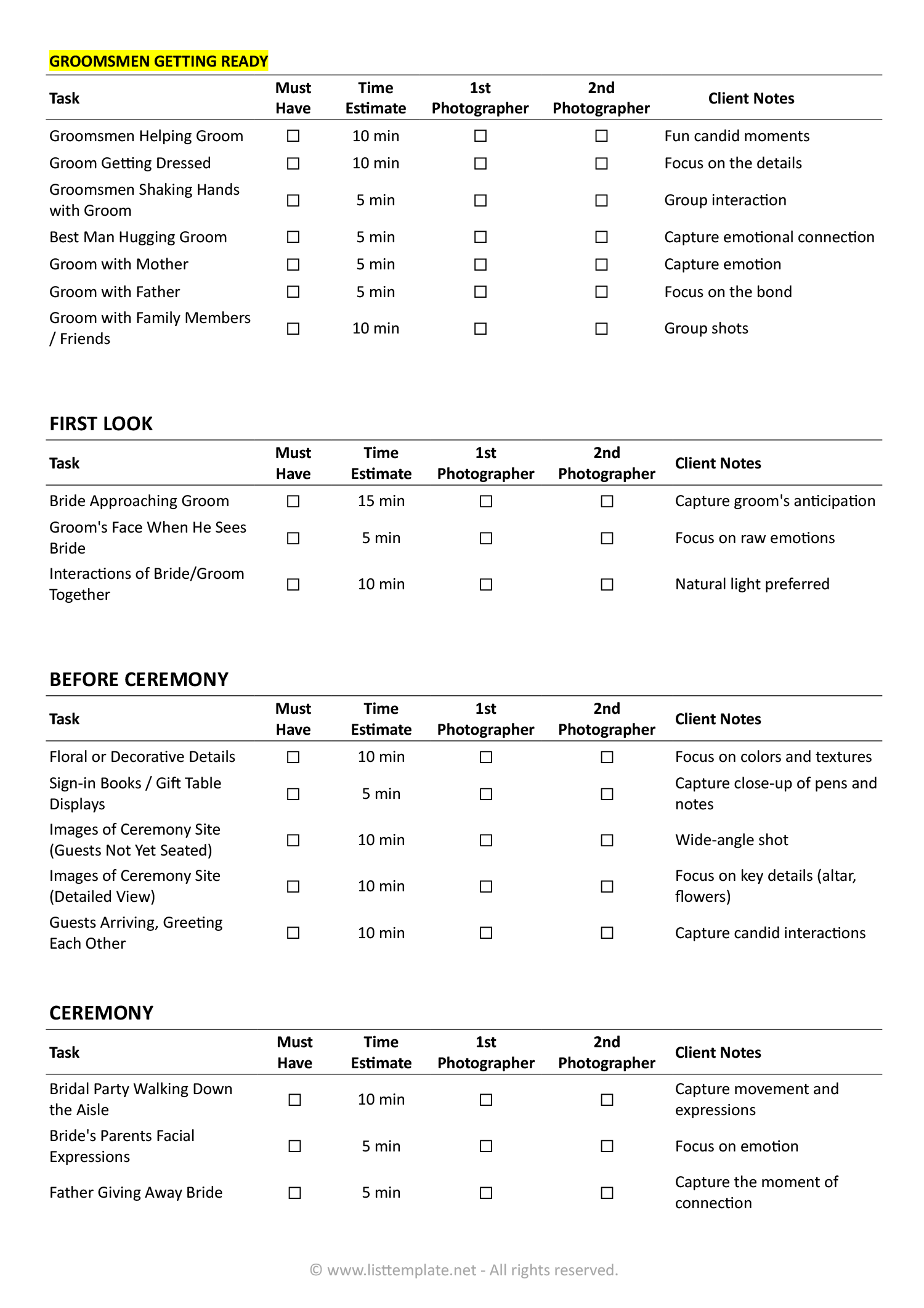 Wedding Photography Shot List - Page 02