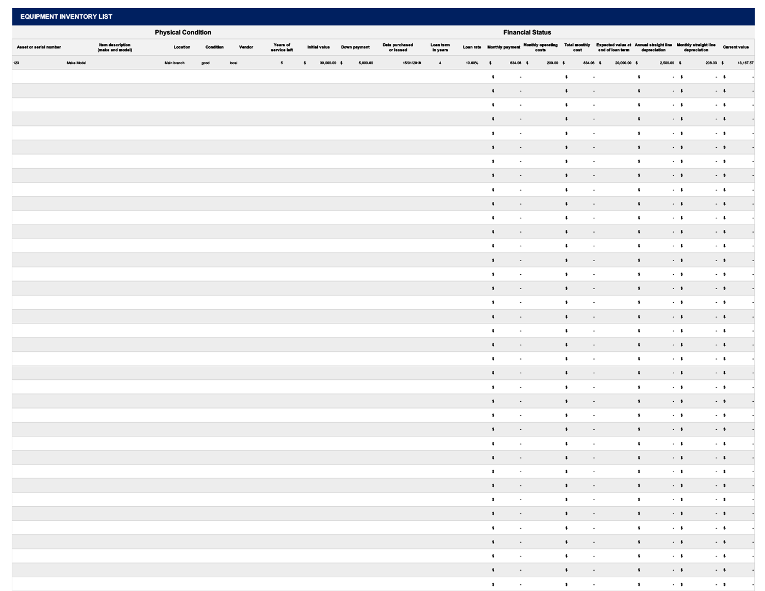 Equipment Inventory List Template in Google Sheets and Excel