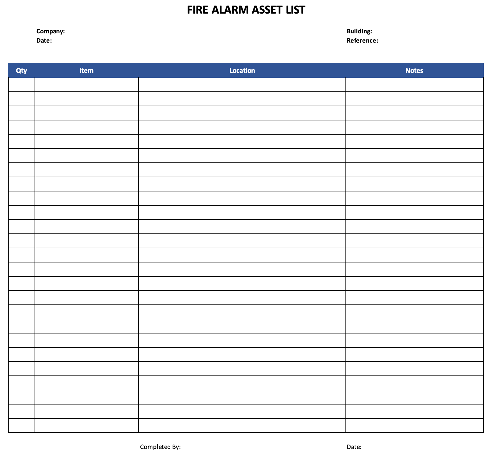 Fire Alarm Asset List