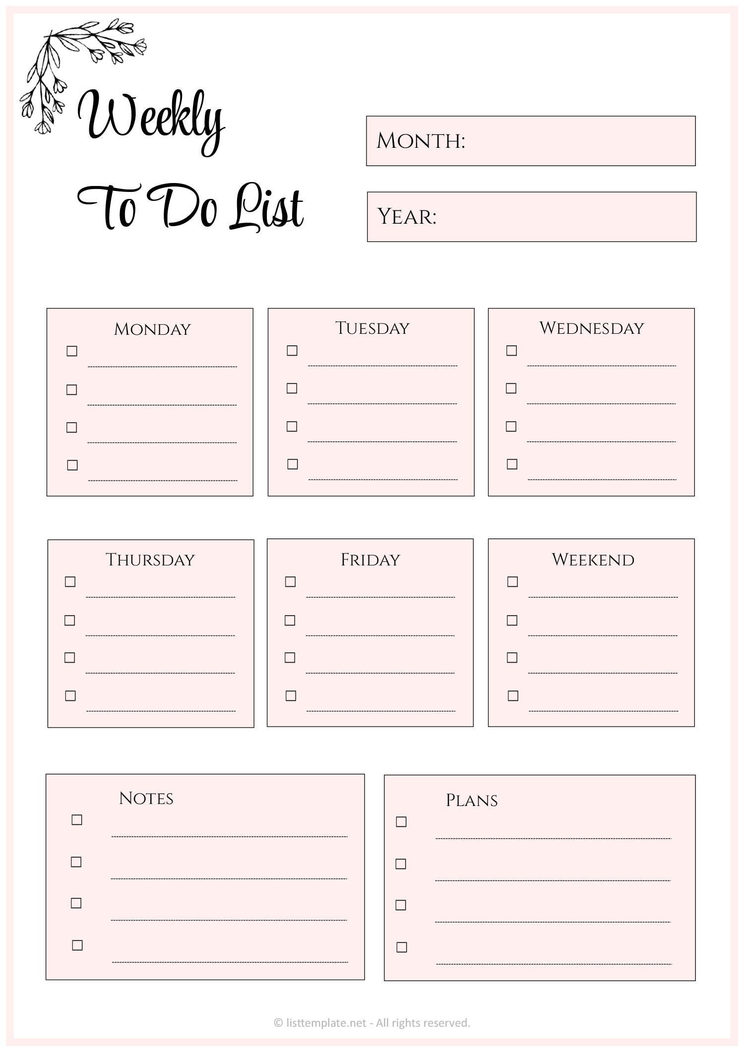 Weekly Minimal Cute To Do List Template - Word