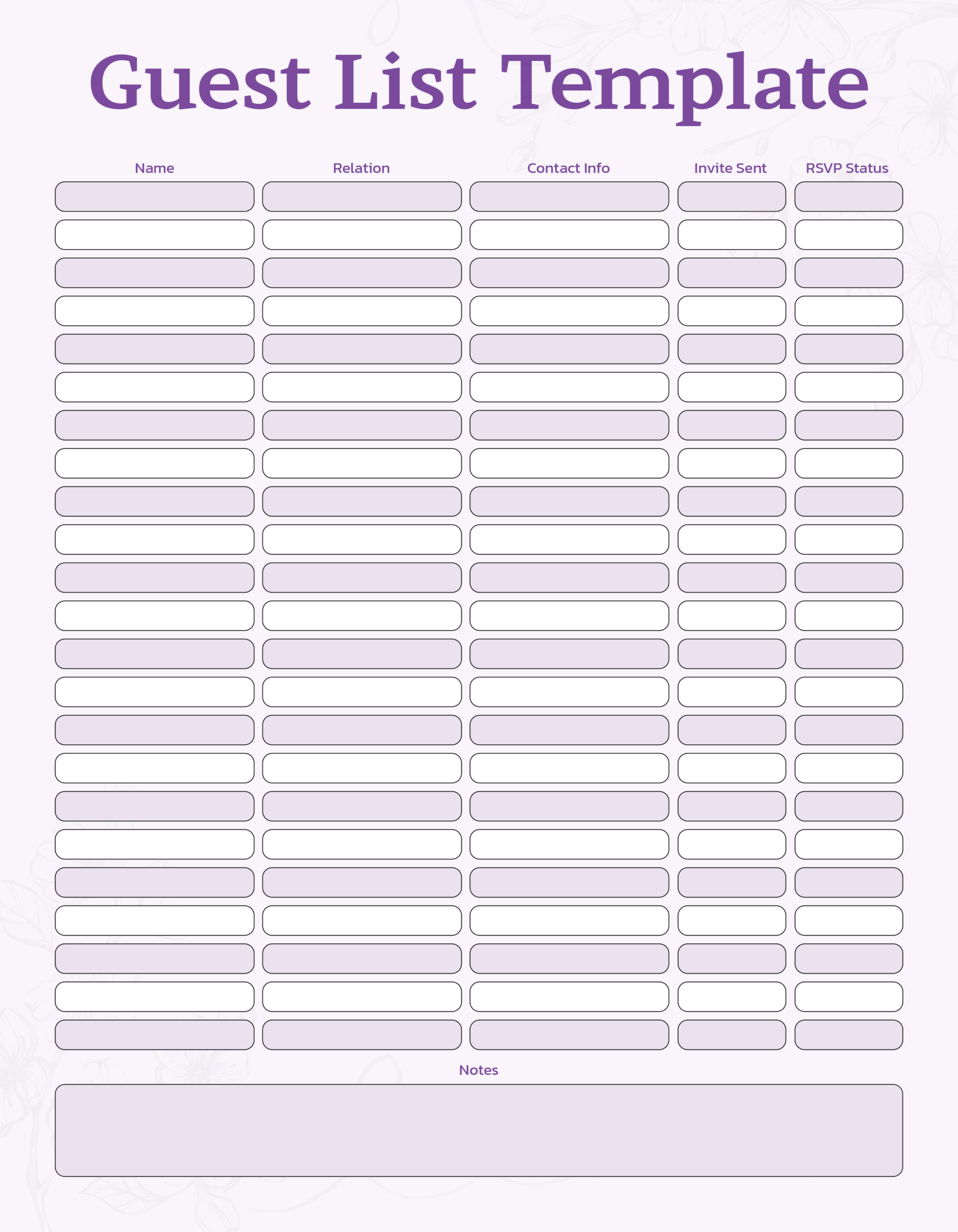 Guest List For Wedding Template - Adobe Illustrator, PDF