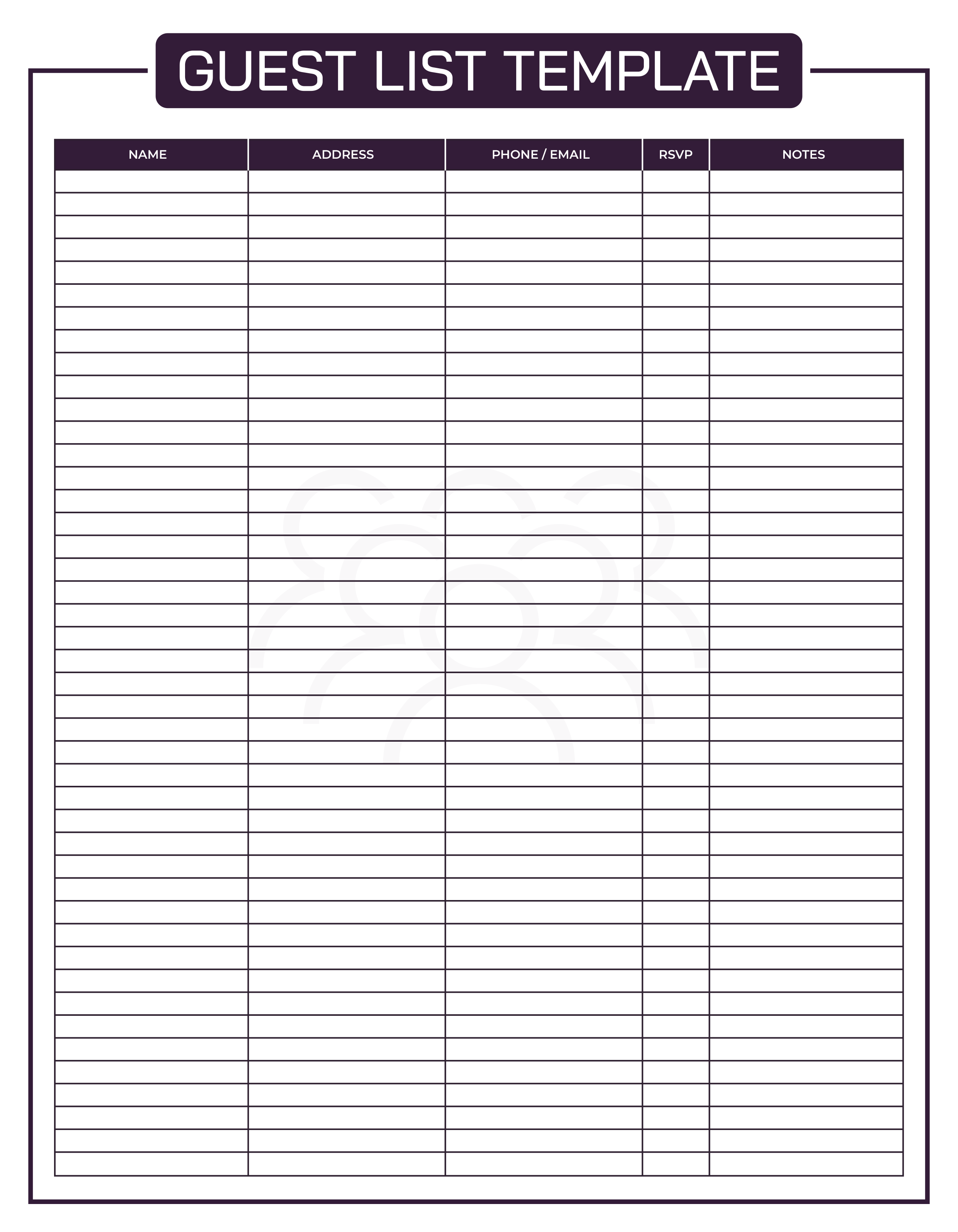 Simple Wedding Guest List Template - Adobe Illustrator, PDF