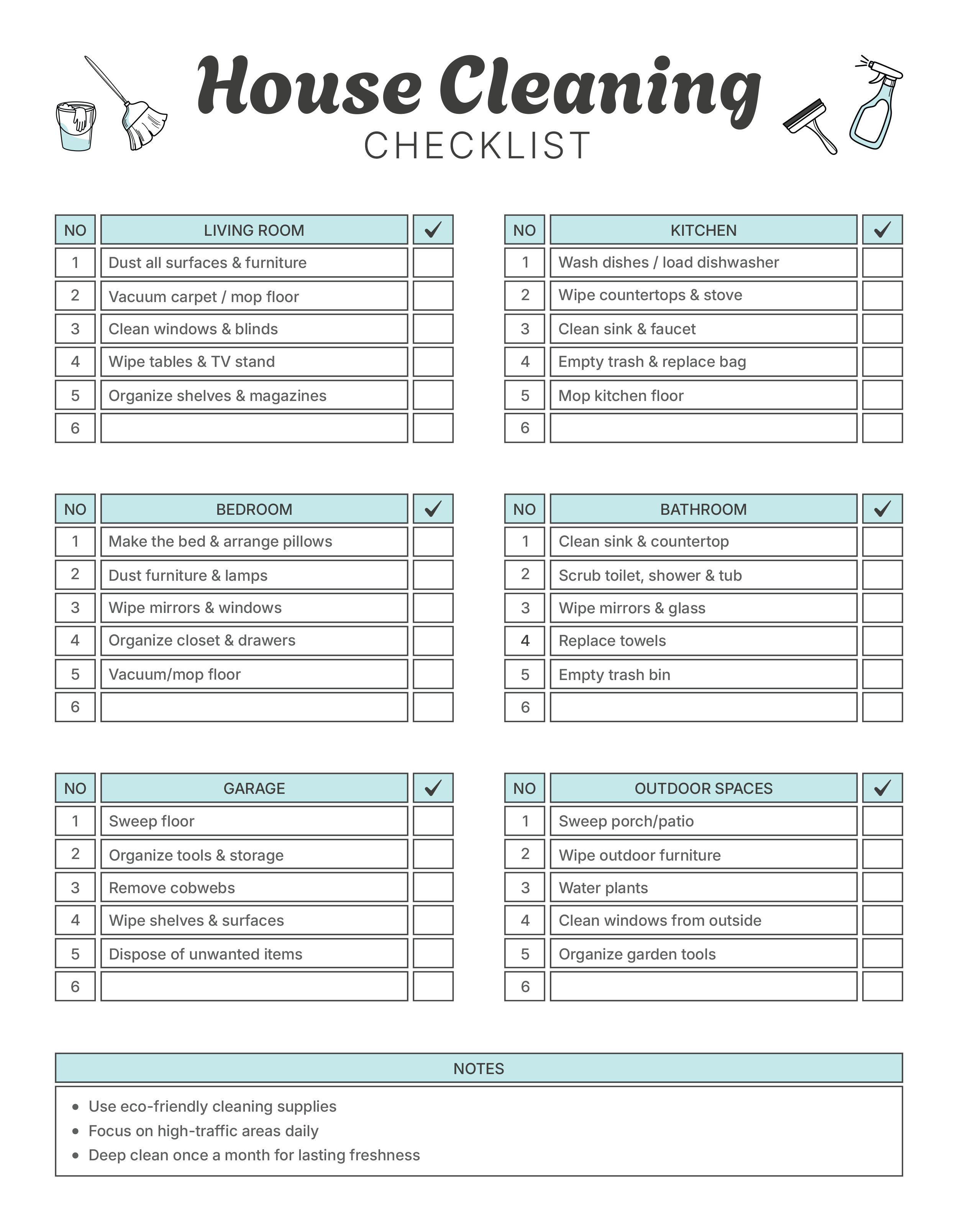 House Cleaning Checklist Template - Adobe Illustrator, PDF