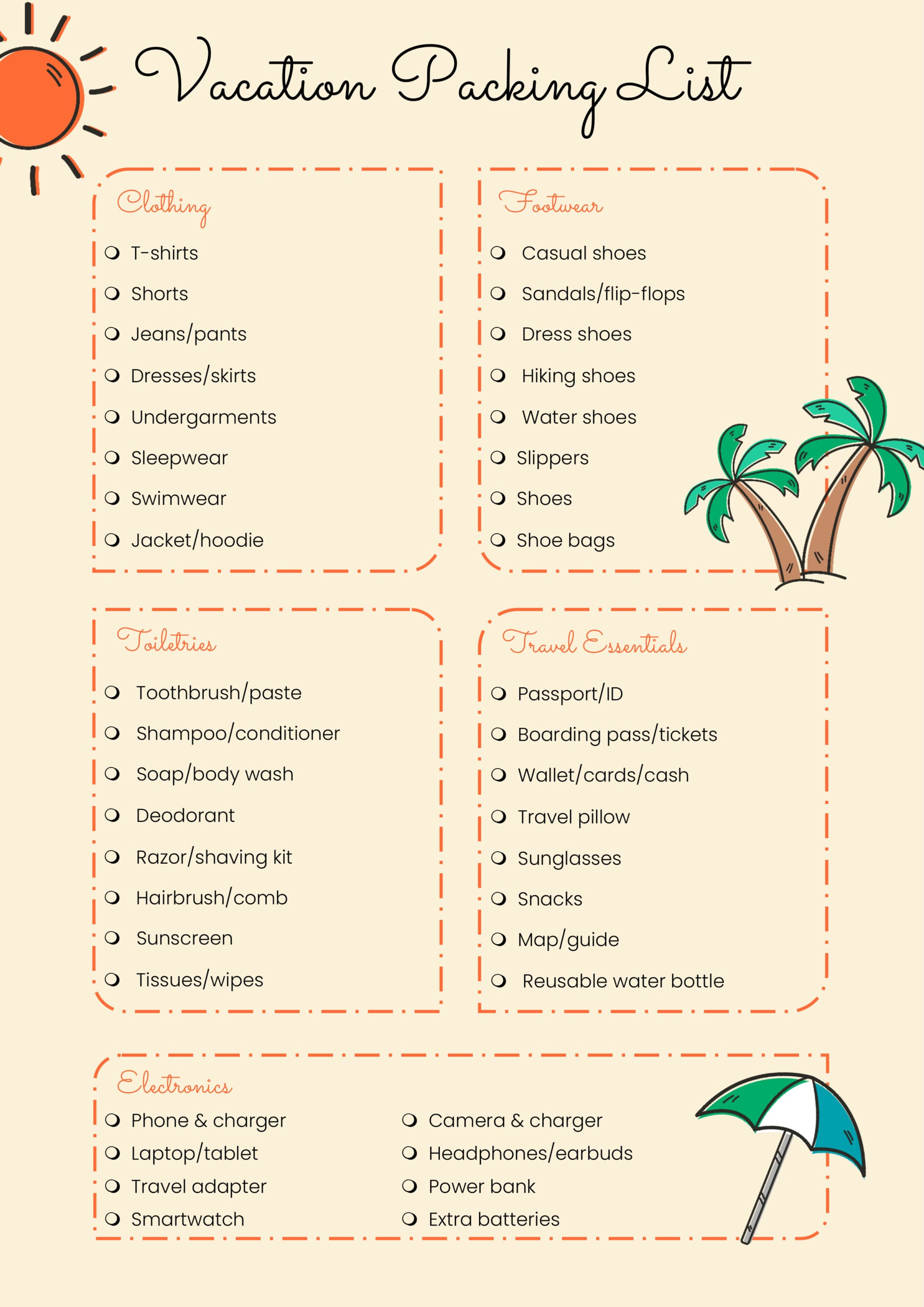 Vacation Packing List Template​ - Word