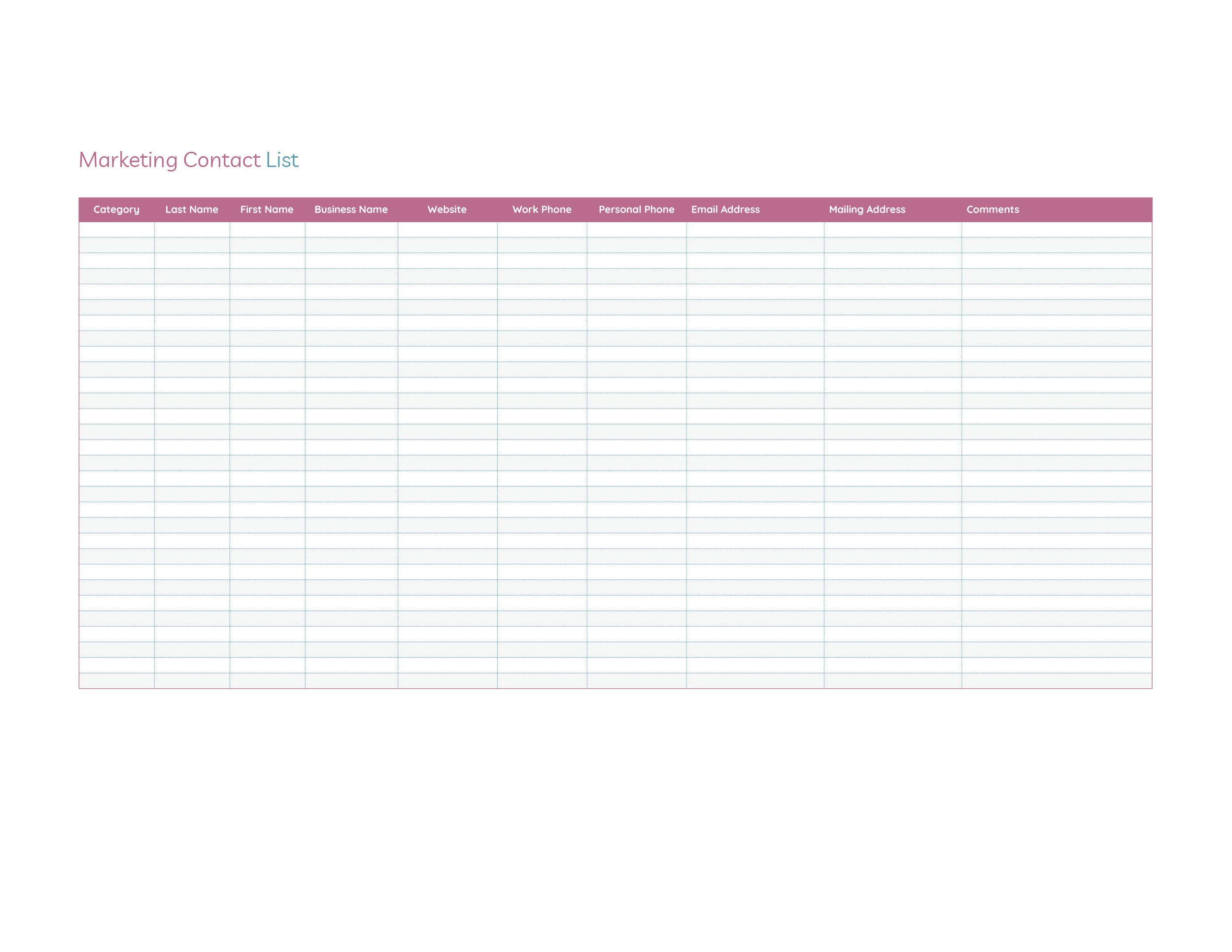 Marketing Contact List Excel Template - Excel, Google Sheets