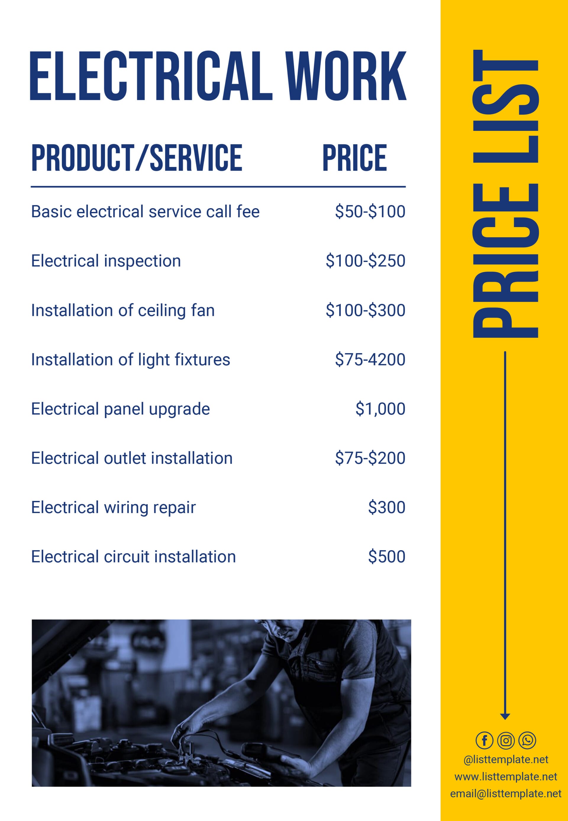 Electrical Price List Template - PowerPoint, Google Slides