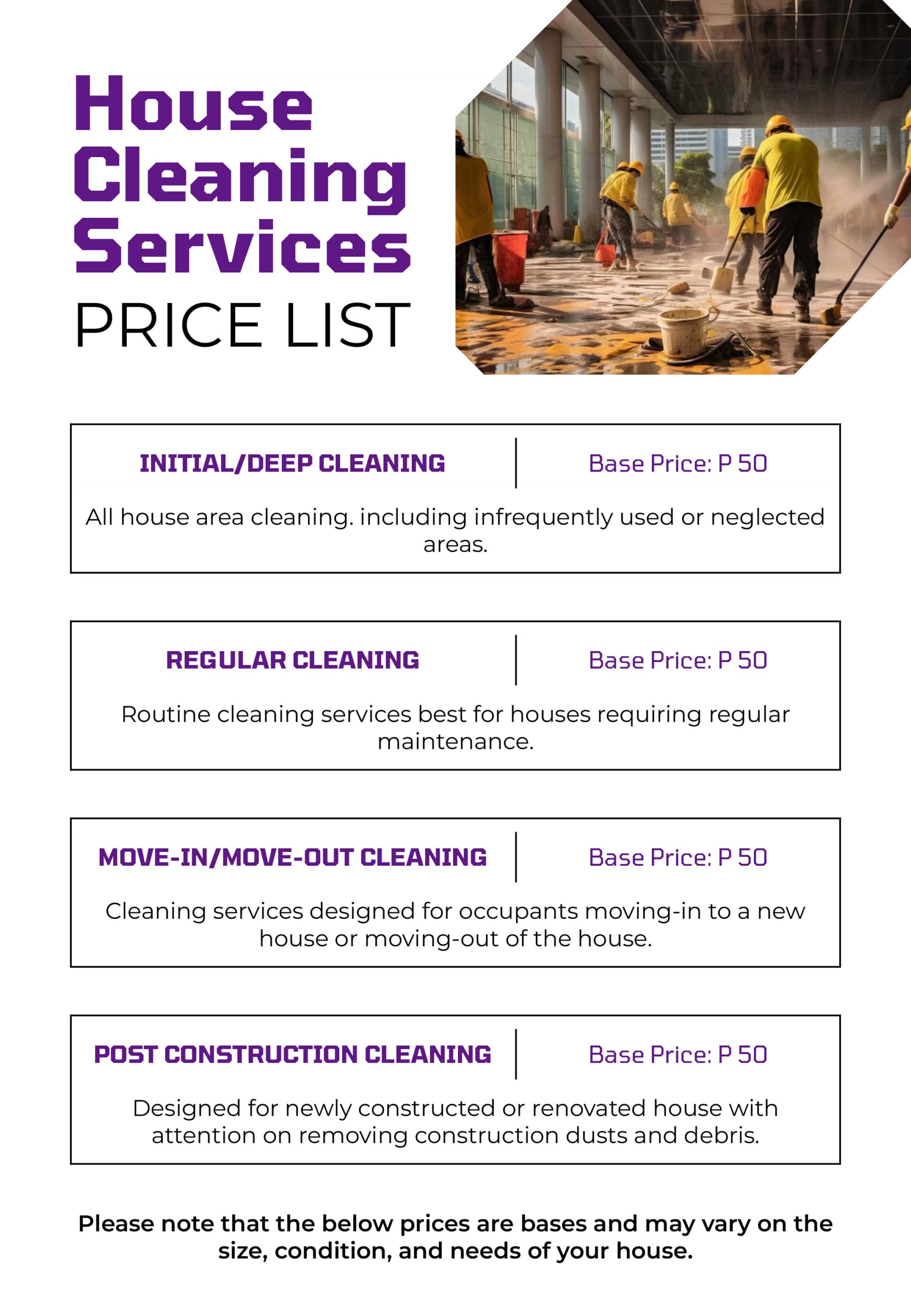 House Cleaning Services Price List Template - PowerPoint, Google Slides