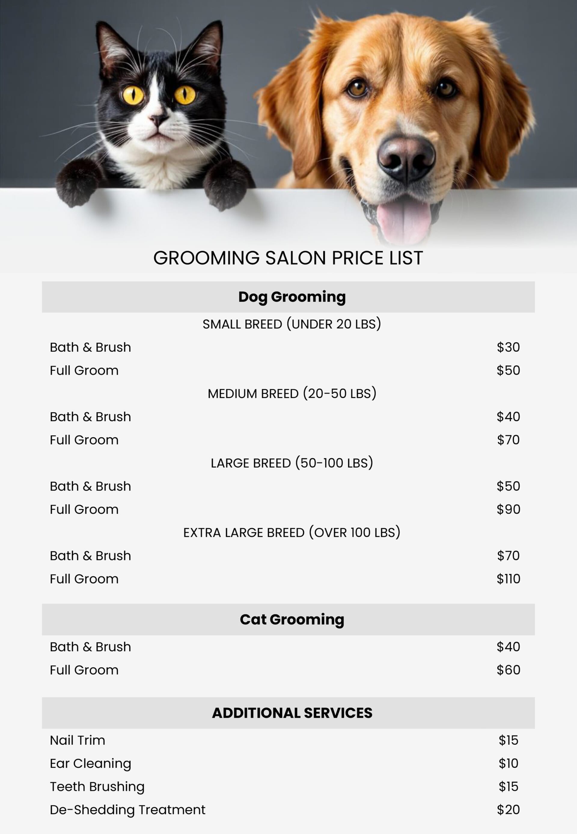 Pet Grooming Price List Template - PowerPoint, Google Slides