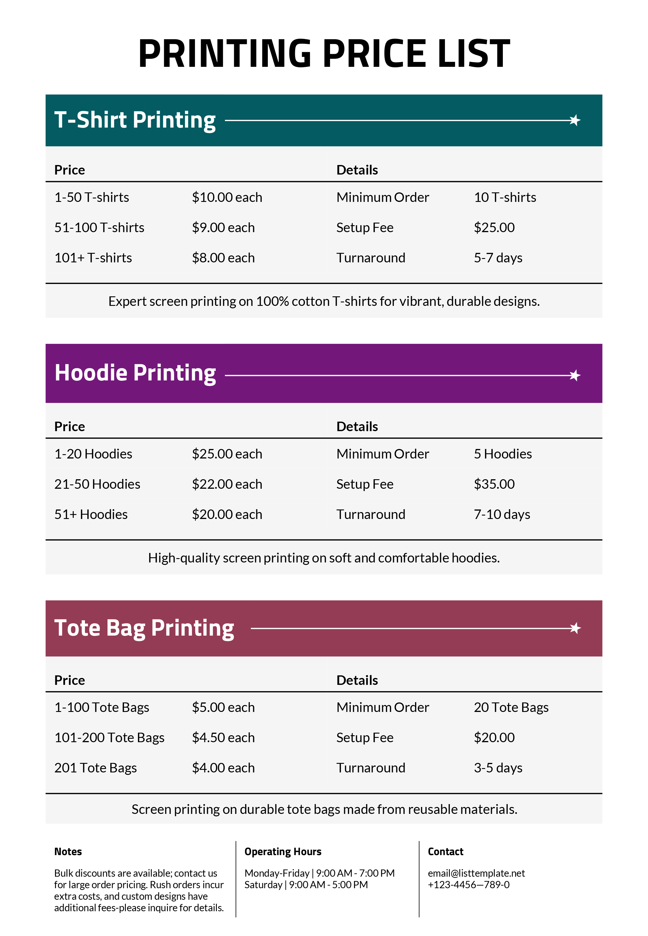 Printing Price List Template - PowerPoint, Google Slides
