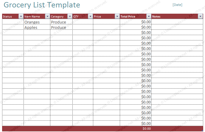 Free Blank Printable Grocery List Template