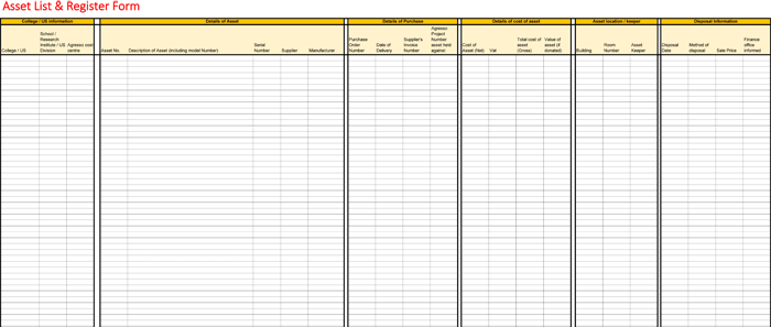 Asset list Template for Excel