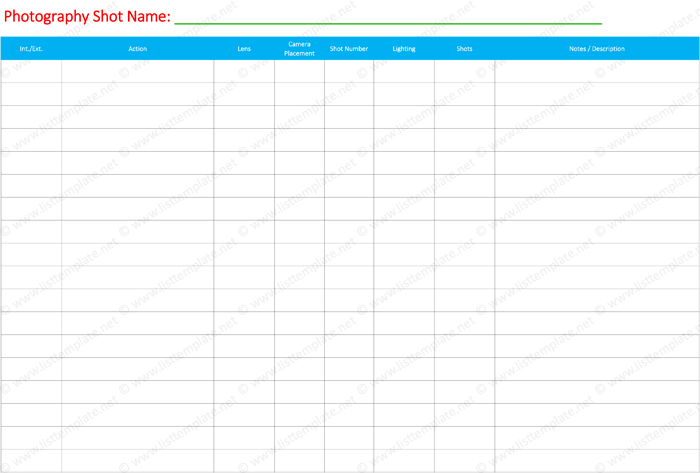 Photography Shot List Template for Excel®